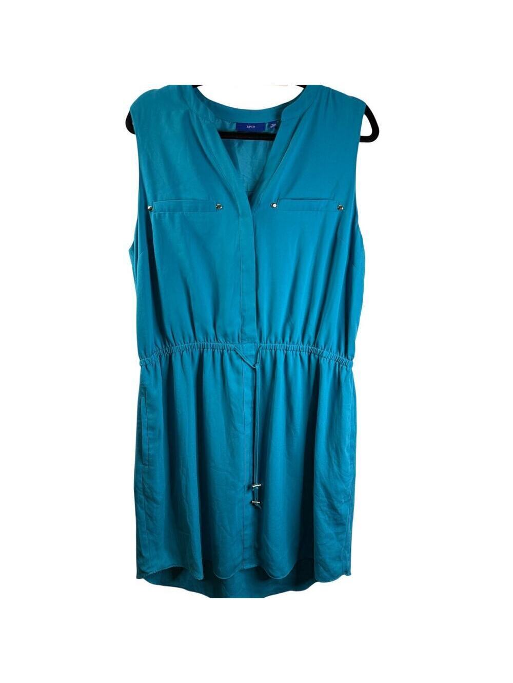 Apt 9 XL Teal Sleeveless Shirt Dress Drawstring Waist Pockets NWOT